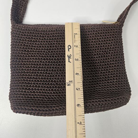 The Sak Chocolate Brown Crochet Shoulder Bag Zip Top Zip Pockets Boho Y2K Small - Picture 6 of 13